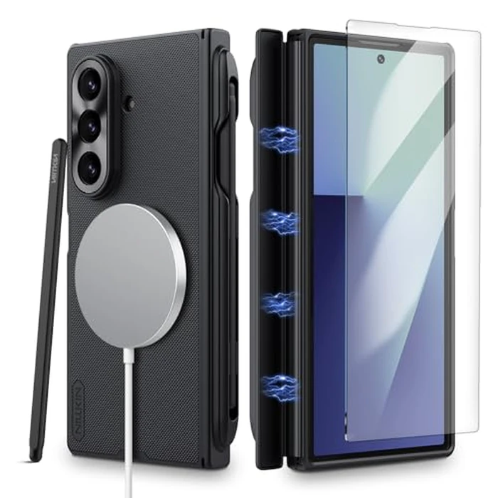 Nillkin for Samsung Galaxy Z Fold 7 Magsafe Case with S Pen & S Pen Holder, Built-in Screen Protector, Fold 7 Case with Hinge Protection, Compatible with MagSafe, Protective Magnetic Slim Case, Black by Nillkin - Used - Acceptable condition