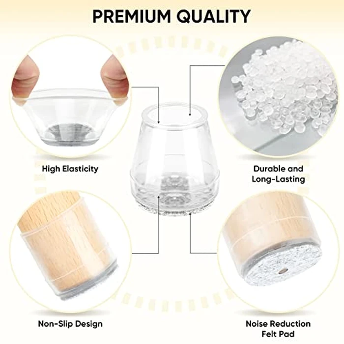 BALEINE Silicone Chair Leg Floor Protectors, Stool Leg Protectors Cap, Chair Leg Caps for Hardwood Floors (Clear-32pcs, Round S) by BALEINE - Image 2