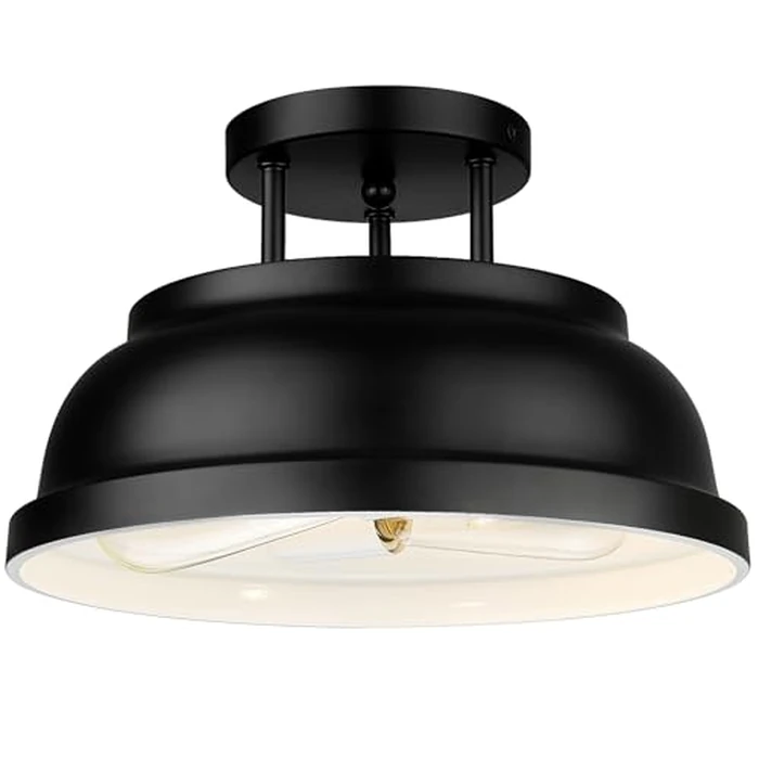 zeyu 12'' Industrial Semi Flush Ceiling Light, 2-Light Flush Mount Ceiling Lamp for Bedroom Dining Room, Metal Dome Shade in Black Finish, ZY29-F BK by zeyu - Used - Good condition