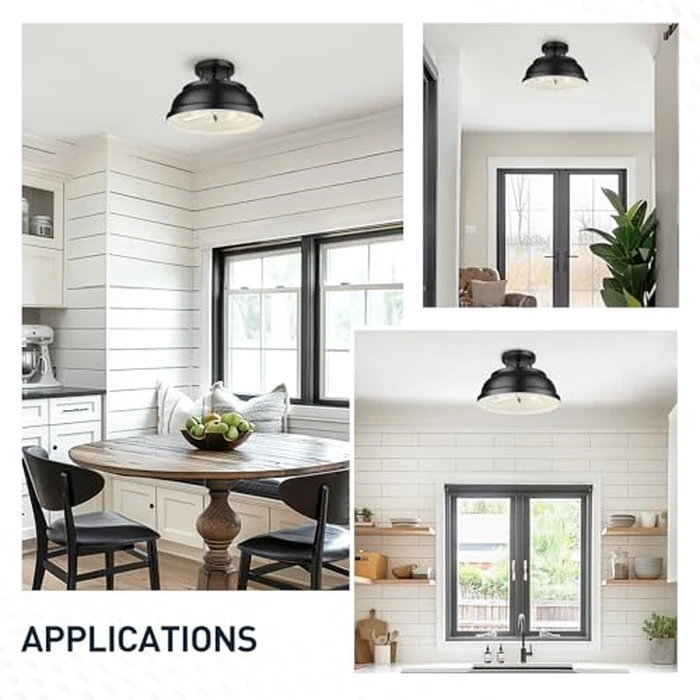 zeyu 12'' Industrial Semi Flush Ceiling Light, 2-Light Flush Mount Ceiling Lamp for Bedroom Dining Room, Metal Dome Shade in Black Finish, ZY29-F BK by zeyu - Image 5