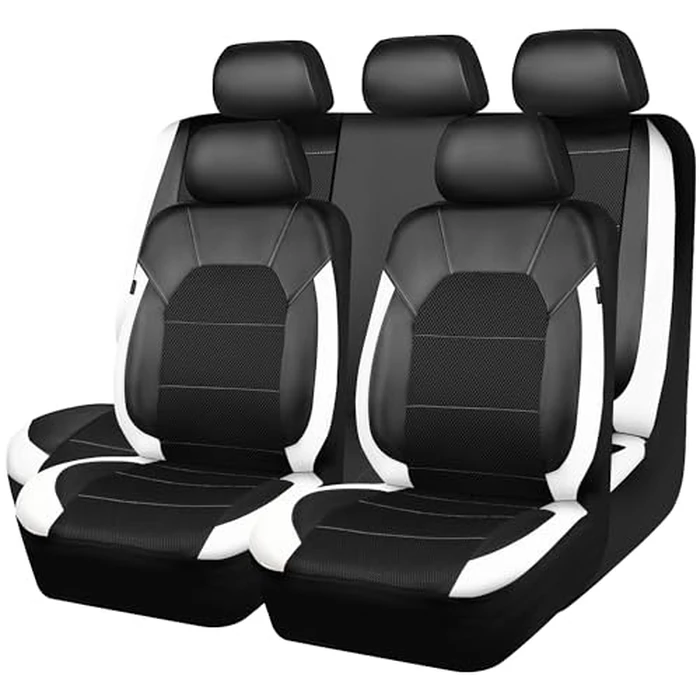 CAR PASS Universal Leather Car Seat Covers Full Set with Sporty Design, Breathable All Season Easy to Clean Anti-slip Wear-Resistant Automotive Seat Covers Fit for Most Cars, SUVs, Trucks, Black White by CAR PASS - Used - Like New condition - US$44.09