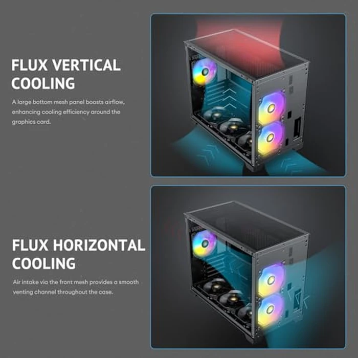 Antec Flux M, 3 x 120 PWM ARGB,3 x 120 PWM Reverse Fans Included, Vertical Airflow Design, 360mm Top Radiator Support, Type-C 3.2 Gen 2, Full-Size Dust Filters, Compact Micro-ATX Gaming Case by Antec - Image 6