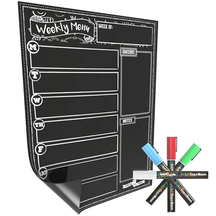Magnetic Dry Erase Menu Board for Fridge Includes 4 Liquid Chalk Markers - Weekly Meal Planner Blackboard, Grocery List and Notepad for Kitchen Refrigerator - Chalkboard Magnet by Chalky Crown - Image 5