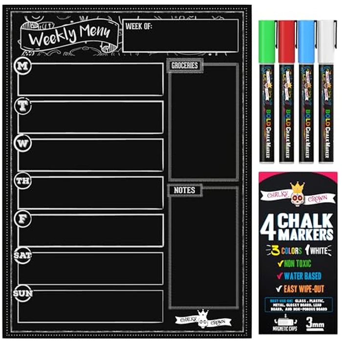 Magnetic Dry Erase Menu Board for Fridge Includes 4 Liquid Chalk Markers - Weekly Meal Planner Blackboard, Grocery List and Notepad for Kitchen Refrigerator - Chalkboard Magnet by Chalky Crown - Image 7