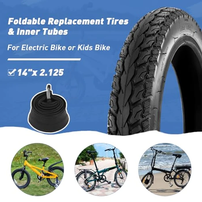MAKELEN 2 Pack E-Bike Tire Kids Bike Tire 14x2.125 with 2 Tubes Strong Grip Compatible Replacement Bicycle Tire for Electrc Bicycle Black by MAKELEN - Image 3