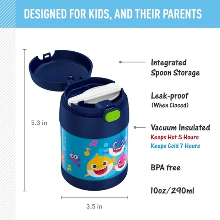 THERMOS FUNTAINER 10 Ounce Stainless Steel Vacuum Insulated Kids Food Jar with Spoon, BABY SHARK by THERMOS - Image 1