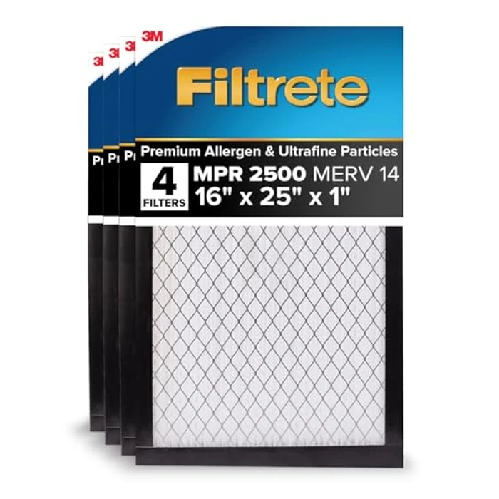 Filtrete 16x25x1 AC Furnace Air Filter, MERV 14, MPR 2500, High Performance Premium Allergen, Ultrafine Particles, Bacteria & Virus Filter, CERTIFIED Asthma & Allergy Friendly, 4-Pack by Filtrete - Used - Very Good condition - US$59.74