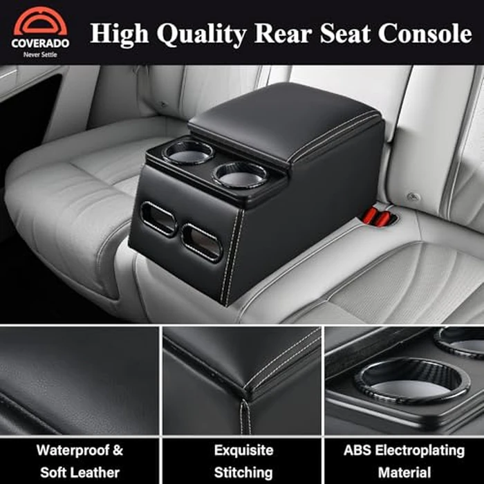 Coverado Car Center Console, Universal Rear Bench Seat Consoles, Truck Seat Organizer and Storage, Back Seat Car Organizer with Cup Holder, Central Armrest Box (Regular, Black) by Coverado - Image 3