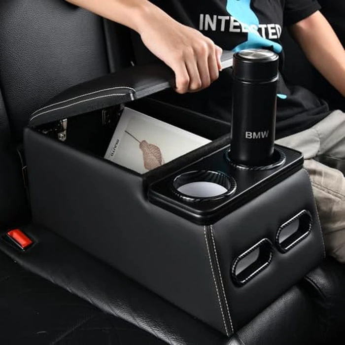 Coverado Car Center Console, Universal Rear Bench Seat Consoles, Truck Seat Organizer and Storage, Back Seat Car Organizer with Cup Holder, Central Armrest Box (Regular, Black) by Coverado - Image 9