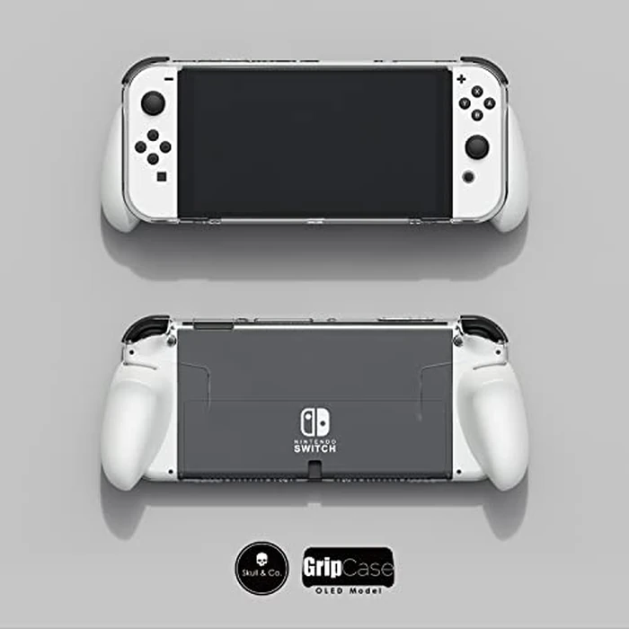 Skull & Co. GripCase OLED: A Dockable Transparent Protective Cover Case with Replaceable Grips [to fit All Hands Sizes] for Nintendo Switch OLED Model [No Carrying Case] -Neon Blue (L) Neon Red (R) by Skull & Co. - Image 3