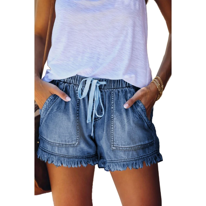 YOCUR Women Loose Casual Blue Cute Denim Shorts for Womens Distressed Trendy Fringe Aesthetic Elastic Waist Kawaii Vintage Hot Pants Blue S by YOCUR - Used - Like New condition - US$24.69