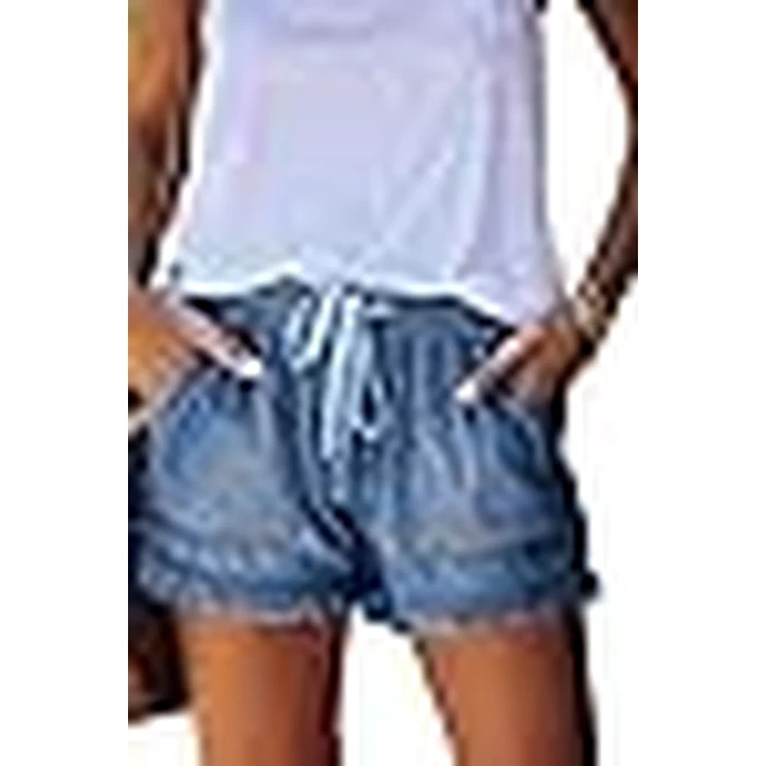 YOCUR Women Loose Casual Blue Cute Denim Shorts for Womens Distressed Trendy Fringe Aesthetic Elastic Waist Kawaii Vintage Hot Pants Blue S by YOCUR - Image 3