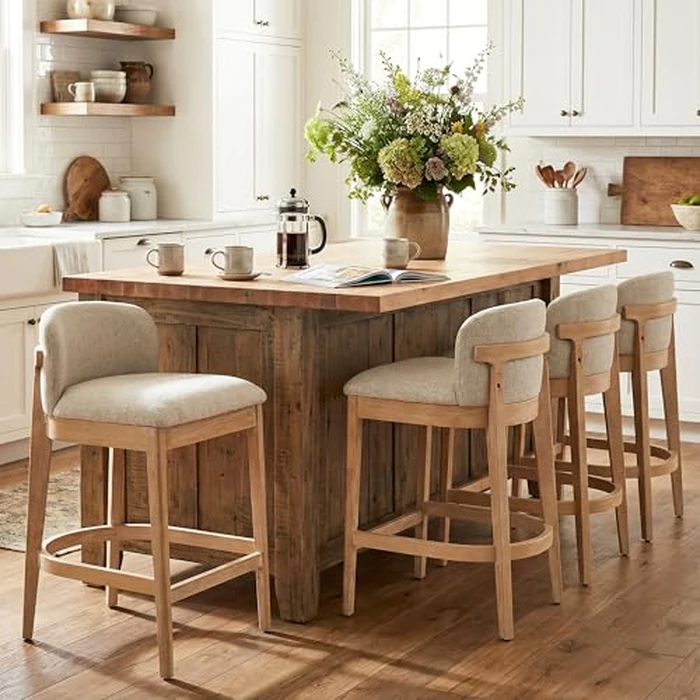 Christopher Knight Home Arden Indoor Wooden Counter Stool Set of 4, Upholstered Seat with Foam Cushion, Kitchen Bar Stools with Rubberwood Frame and Footrest for Dining Island, Beige + Natural by Christopher Knight Home - Used - Like New condition - US$483.27