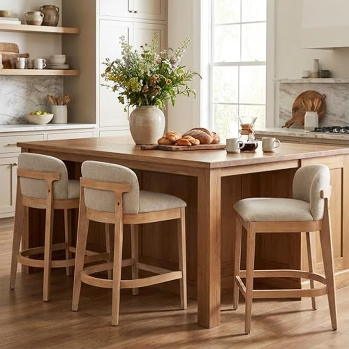Christopher Knight Home Arden Indoor Wooden Counter Stool Set of 4, Upholstered Seat with Foam Cushion, Kitchen Bar Stools with Rubberwood Frame and Footrest for Dining Island, Beige + Natural by Christopher Knight Home - Image 5