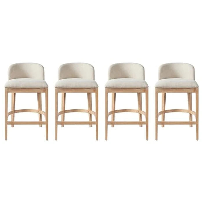 Christopher Knight Home Arden Indoor Wooden Counter Stool Set of 4, Upholstered Seat with Foam Cushion, Kitchen Bar Stools with Rubberwood Frame and Footrest for Dining Island, Beige + Natural by Christopher Knight Home - Image 6