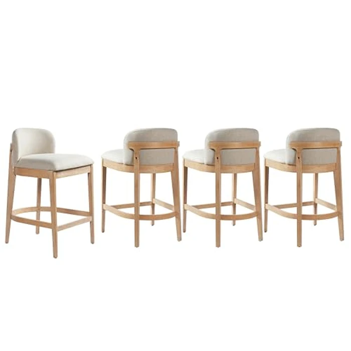 Christopher Knight Home Arden Indoor Wooden Counter Stool Set of 4, Upholstered Seat with Foam Cushion, Kitchen Bar Stools with Rubberwood Frame and Footrest for Dining Island, Beige + Natural by Christopher Knight Home - Image 7