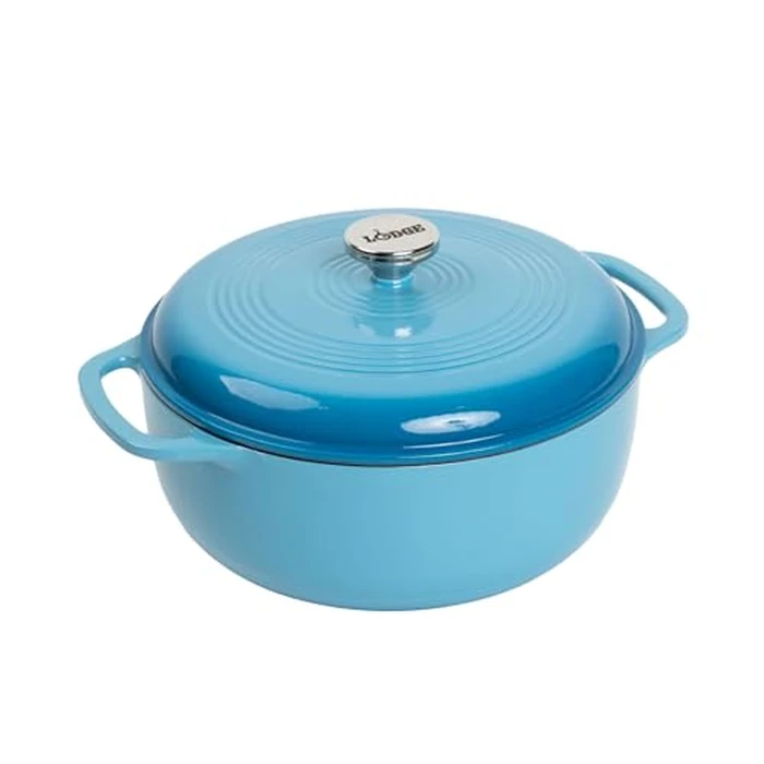 Lodge 6 Quart Enameled Cast Iron Dutch Oven with Lid - Dual Handles - Oven Safe up to 500 degrees F or on Stovetop - Use to Marinate, Cook, Bake, Refrigerate and Serve - Cornflower Blue by Lodge - Used - Acceptable condition - CA$130.73