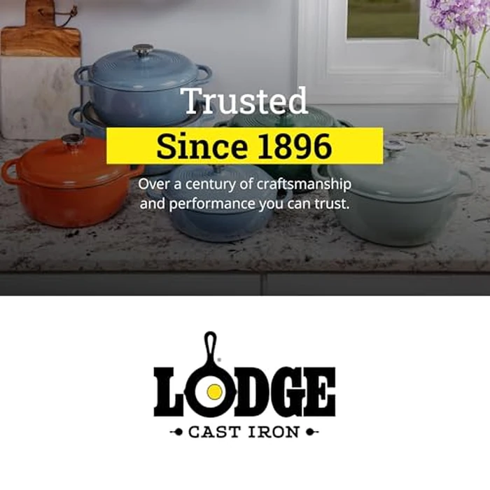 Lodge 6 Quart Enameled Cast Iron Dutch Oven with Lid - Dual Handles - Oven Safe up to 500 degrees F or on Stovetop - Use to Marinate, Cook, Bake, Refrigerate and Serve - Cornflower Blue by Lodge - Image 7
