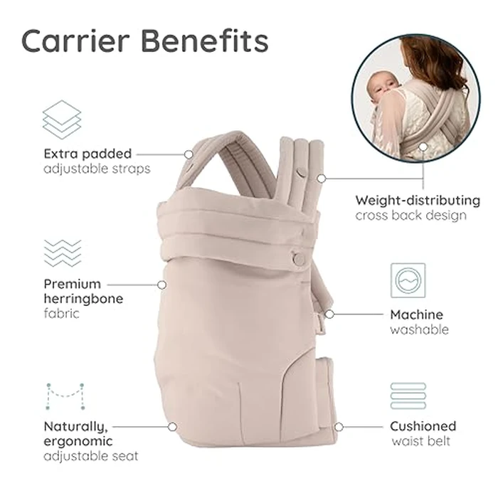 Infantino Honey Blossom Baby Carrier, Ergonomic Infant to Toddler Carrier, Hip Healthy “M” Position Support, Adjustable Sliding Seat, Padded Cross-Back Straps, 7-40 lbs, Toasted Almond by Infantino - Image 3