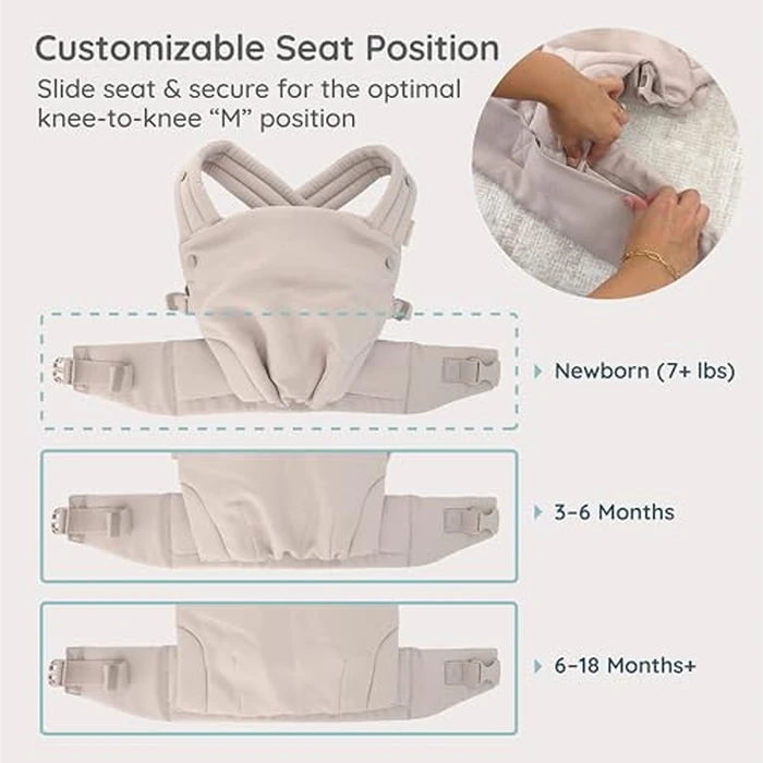 Infantino Honey Blossom Baby Carrier, Ergonomic Infant to Toddler Carrier, Hip Healthy “M” Position Support, Adjustable Sliding Seat, Padded Cross-Back Straps, 7-40 lbs, Toasted Almond by Infantino - Image 5