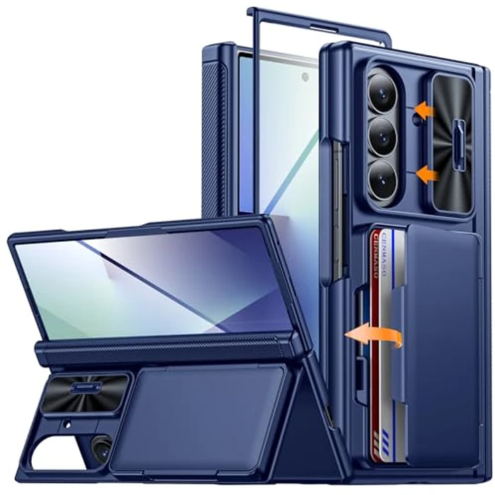 CENMASO for Samsung Galaxy Z Fold 7 Case with Card Holder [RFID Blocking] Camera Cover, Hinge Protection, Hidden Kickstand, Screen Protector, Slim Shockproof Phone Case for Galaxy Z Fold 7-Blue by C CENMASO - Used - Very Good condition
