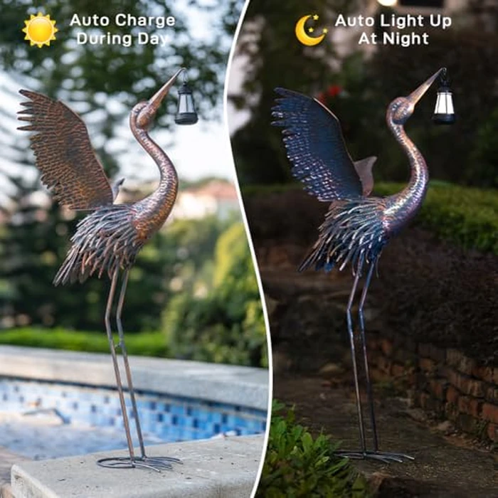 ViteenLight Crane Garden Statues with Solar Ligh for Outside, 43" Metal Heron Yard Art & Garden Sculptures - Large Outdoor Decor for Patio, Backyard, Pond, Lawn Ornaments by ViteenLight - Image 5