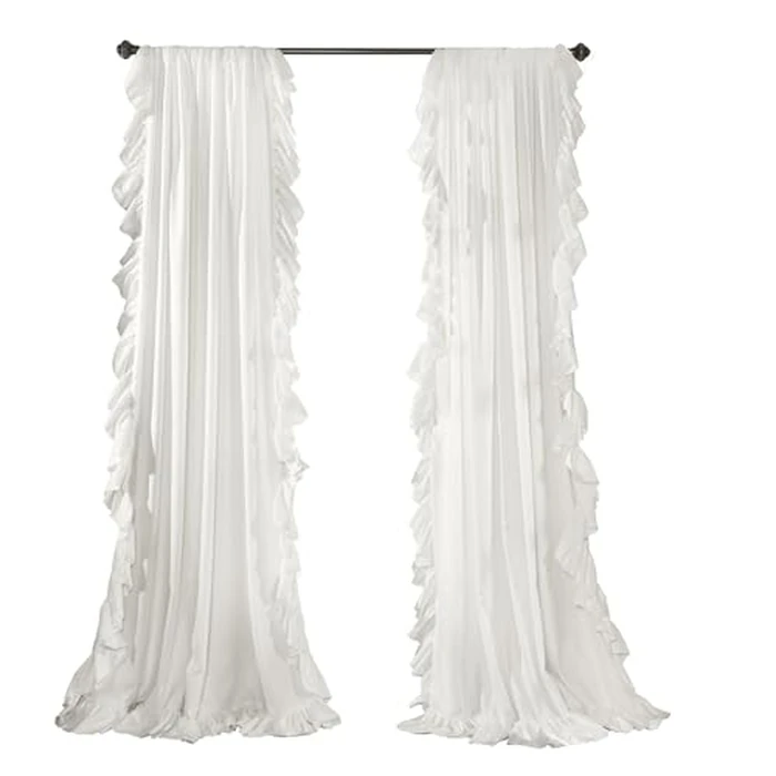Lush Decor Reyna Ruffle Window Curtain Panel Set, Pair, 54" W x 95" L, White - Flowy Curtain Set - Romantic Ruffle Curtains for Bedroom, Living Room, or Dining Room - Farmhouse & Cottage Home Decor by Lush Decor - Image 7