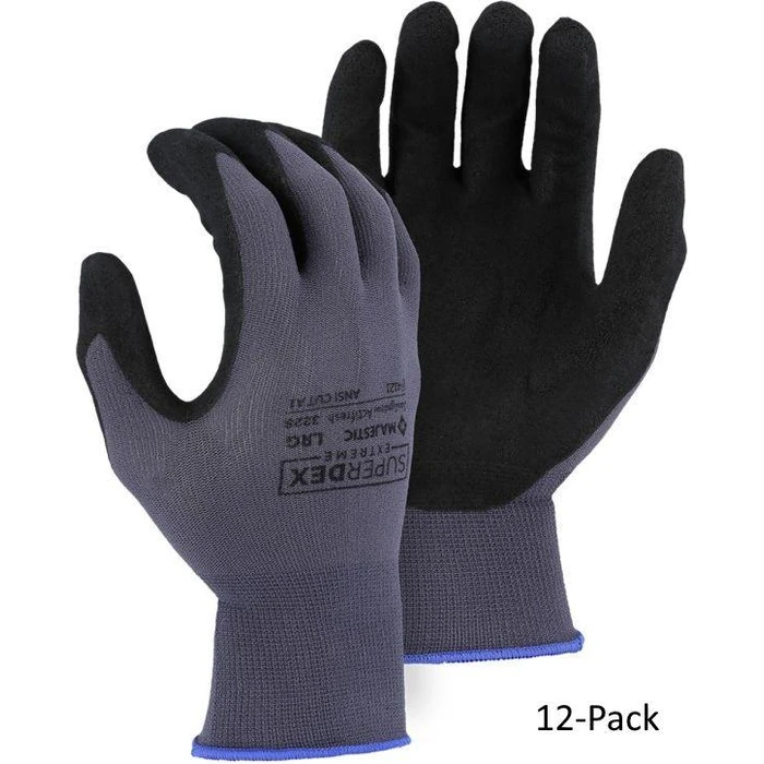 Majestic SuperDex Micro Foam Nitrile Palm Coated Glove on Nylon Shell (M) (12-Pack) - Gray/Black by Majestic - Refurbished - Premium condition