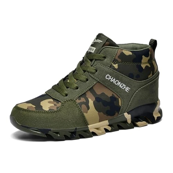 Elevator Shoes for Women Men Camouflage Running Footwear Casual Sneakers Sport Camo Leisure High Shoe 6cm Outdoor Climbing Hiking Hidden heel Canvas Sneakers Army green (Army Green, Adult, Women, 8.5, Numeric, US Footwear Size System, Medium) by Babiup - Image 1