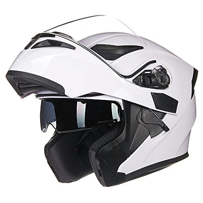 ILM Motorcycle Dual Visor Flip up Modular Full Face Helmet DOT with 7 Colors (S, White) by ILM - Image 1