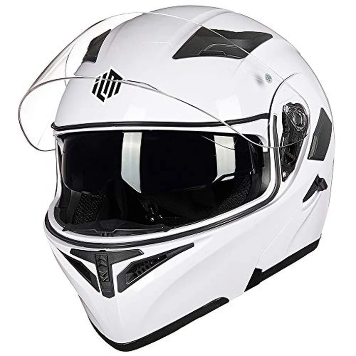 ILM Motorcycle Dual Visor Flip up Modular Full Face Helmet DOT with 7 Colors (S, White) by ILM - Image 2