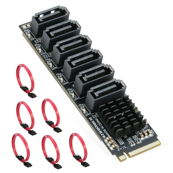 M.2 to SATA 3.0 Adapter [6-Port], RIITOP M.2 NVMe to 6 Ports SATA III Expansion Card Adapter 6Gbps with Chipset ASM1166 by RIITOP - Image 1