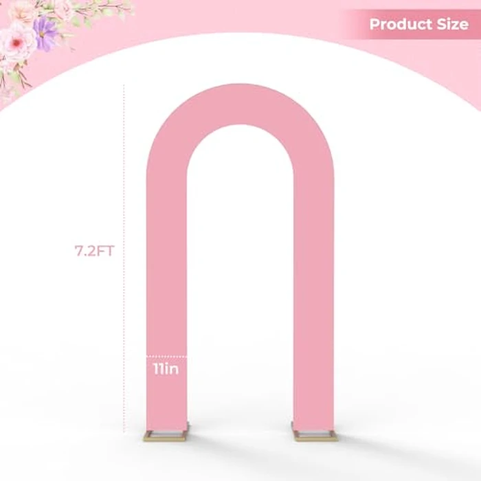 Babenest 7.2Ft Spandex Open Arch Backdrop, Fitted Double-Sided U-Shaped Wedding Arch Cover, Round Top Chiara Stand for Ceremony Baby Shower Birthday Party Decoration (Dusty Pink) by Babenest - Image 3