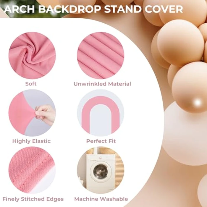 Babenest 7.2Ft Spandex Open Arch Backdrop, Fitted Double-Sided U-Shaped Wedding Arch Cover, Round Top Chiara Stand for Ceremony Baby Shower Birthday Party Decoration (Dusty Pink) by Babenest - Image 5