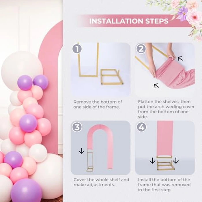Babenest 7.2Ft Spandex Open Arch Backdrop, Fitted Double-Sided U-Shaped Wedding Arch Cover, Round Top Chiara Stand for Ceremony Baby Shower Birthday Party Decoration (Dusty Pink) by Babenest - Image 6