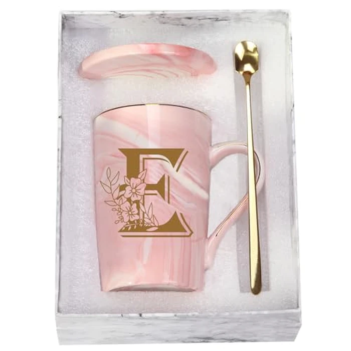 Letter E Personalized Initial Mugs with Flower, Letter E Personalized Novelty Coffee Mug, Novelty Letter Coffee Mugs for Women, Bridal Shower Gifts, Women's Initials Gifts Coffee Mug 14 Ounce Pink by WENSSY - Used - Very Good condition - US$8.48