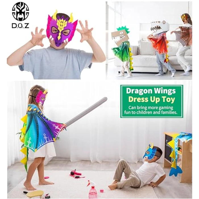 D.Q.Z Toddlers Dinosaur-Dragon-Wings Costume for Kids with Mask, Dino Cape Boys Dress Up Birthday Party Toys Gifts (Rainbow) by D.Q.Z - Image 3