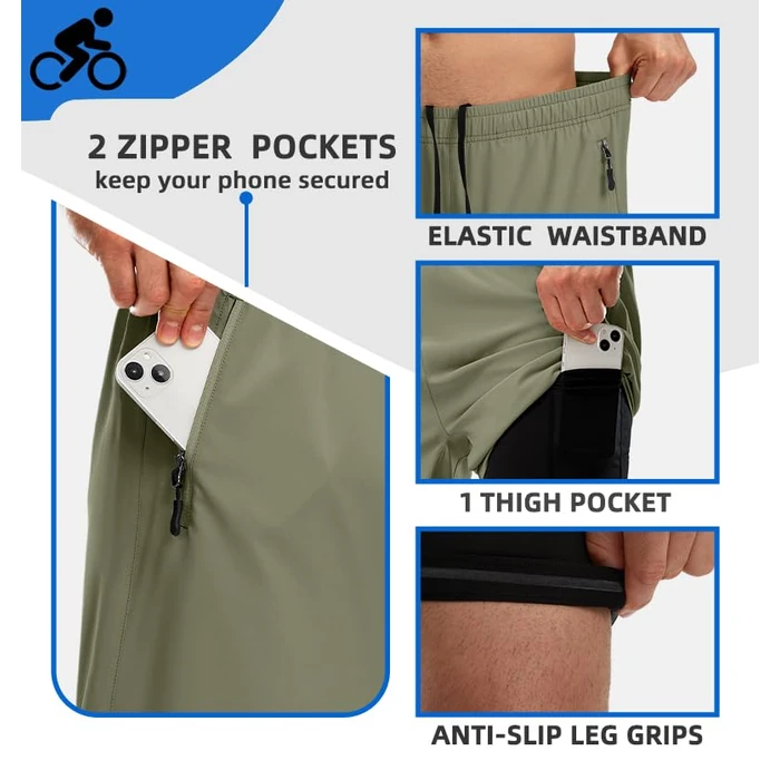 Men's Mountain Bike Shorts 3D Padded Loose-fit Biking Riding Cycling Bicycle Biker Cycle Padding Shorts for Men Zipper Pockets(Green,S) by Bikewa - Image 2