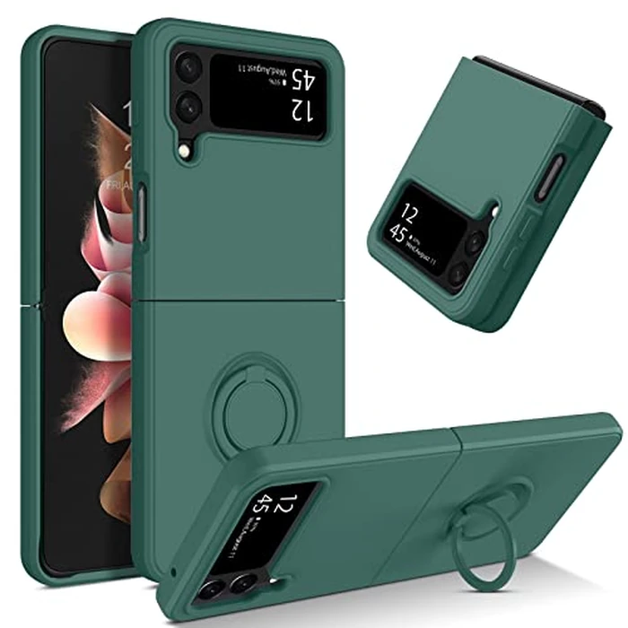 DUEDUE for Samsung Galaxy Z Flip 4 5G Case Liquid Silicone Soft Gel Rubber Slim Cover with Ring Holder Kickstand Shockproof Protective Phone Cases for Galaxy Z Flip 4 5G 6.7", Green by DUEDUE - Used - Like New condition
