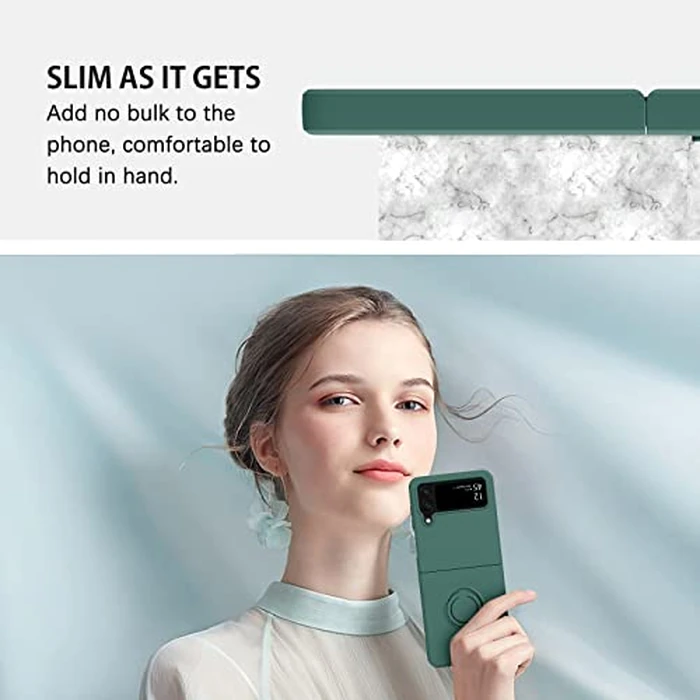 DUEDUE for Samsung Galaxy Z Flip 4 5G Case Liquid Silicone Soft Gel Rubber Slim Cover with Ring Holder Kickstand Shockproof Protective Phone Cases for Galaxy Z Flip 4 5G 6.7", Green by DUEDUE - Image 2