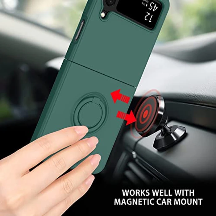 DUEDUE for Samsung Galaxy Z Flip 4 5G Case Liquid Silicone Soft Gel Rubber Slim Cover with Ring Holder Kickstand Shockproof Protective Phone Cases for Galaxy Z Flip 4 5G 6.7", Green by DUEDUE - Image 3