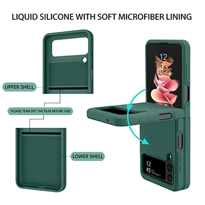 DUEDUE for Samsung Galaxy Z Flip 4 5G Case Liquid Silicone Soft Gel Rubber Slim Cover with Ring Holder Kickstand Shockproof Protective Phone Cases for Galaxy Z Flip 4 5G 6.7", Green by DUEDUE - Image 6