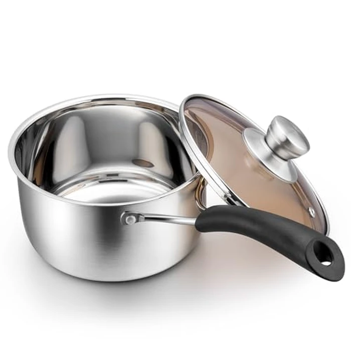 P&P CHEF 2QT Saucepan, Stainless Steel 2 Quart Saucepan with Lid, Multipurpose Sauce Pan for Kitchen Restaurant Cooking, Visible Glass lid & Heat-Proof Handles, Rust Resistant & Dishwasher Safe by P&P CHEF - Used - Like New condition - CA$22.64