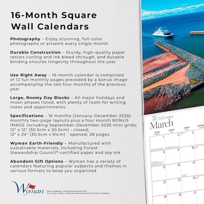 Prince Edward Island | 2026 12 x 24 Inch (Hanging) Monthly Square Wall Calendar | Wyman Publishing | Canadian Regional Travel by BrownTrout Publishers Ltd. - Image 4