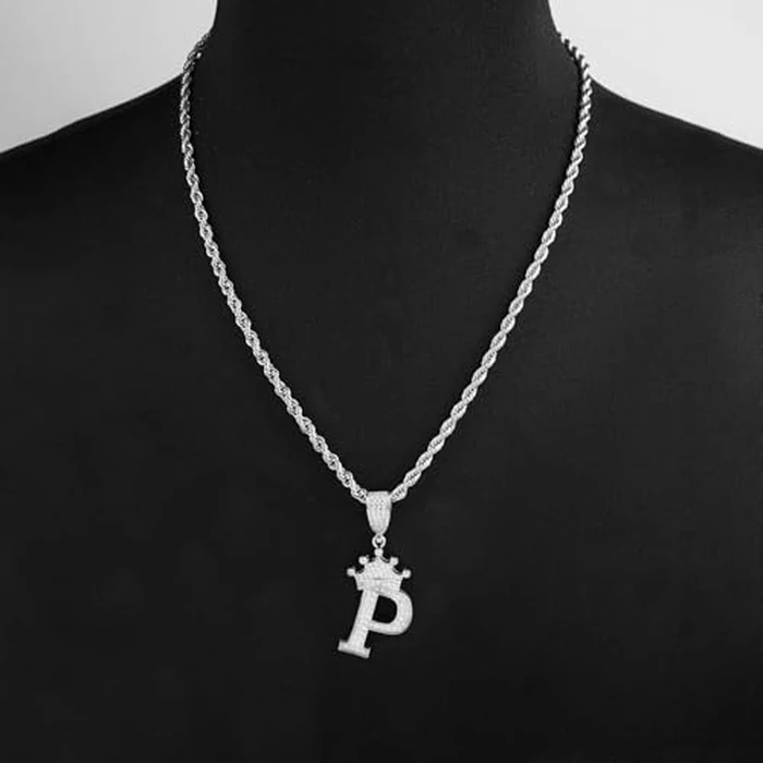 Initial Necklace Letter Necklace Pendant, A-Z Copper-Set Zircon Crown Pendants 23.21 Inch Pendant Necklaces-Electroplated non Tarnish Name Necklaces, Everyday Minimalist Accessories, Silver P by Leashelllinco - Image 5