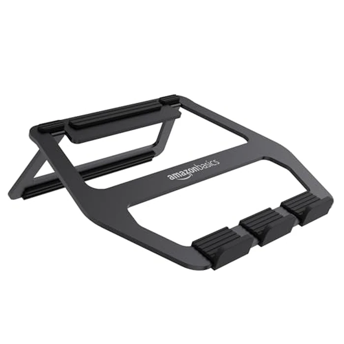 Amazon Basics Aluminum Portable Foldable Laptop Stand with Ventilated Cooling, Anti-Slip Design, Travel-Friendly, for Laptops up to 13", Black by Amazon Basics - Used - Like New condition