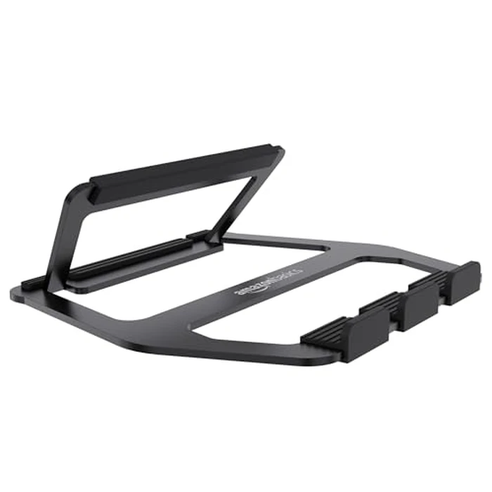 Amazon Basics Aluminum Portable Foldable Laptop Stand with Ventilated Cooling, Anti-Slip Design, Travel-Friendly, for Laptops up to 13", Black by Amazon Basics - Image 2