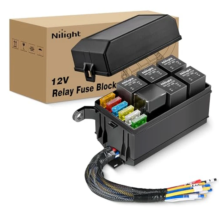 Nilight 12V Fuse Relay Box 6 Relays 6 Slots ATC/ATO Blade Fuse Holder 4Pin 5Pin Terminal 40A Relay Pre-Wired Waterproof Block Kit Universal for Automotive Car Truck Camper Boat by Nilight - Used - Like New condition - US$22.63