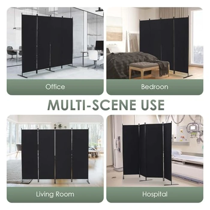 RANTILA 4 Panel Room Divider, 6 FT Folding Privacy Screen with Wide Feet, Freestanding Partition for Room Separation, Portable Room Divider Panel, 89" W x 71" H, Black by RANTILA - Image 6