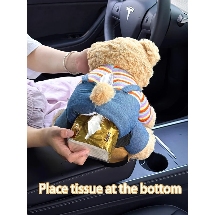 VimoDemo Cute Car Trash Can with Tissue Holder Teddy Bear Tissue Box Console Stuffed Animal Organizer Plush Doll Multifunctional Creative Accessories for Women Rainbow Bear by VimoDemo - Image 10